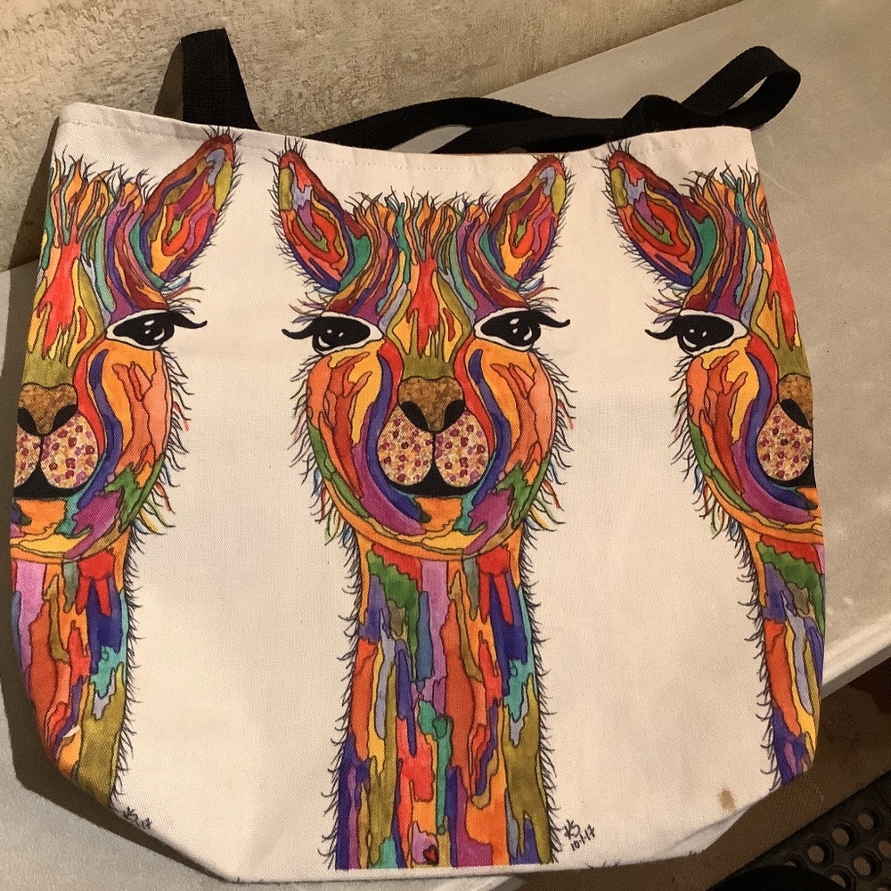 Multicolored llama tote bag